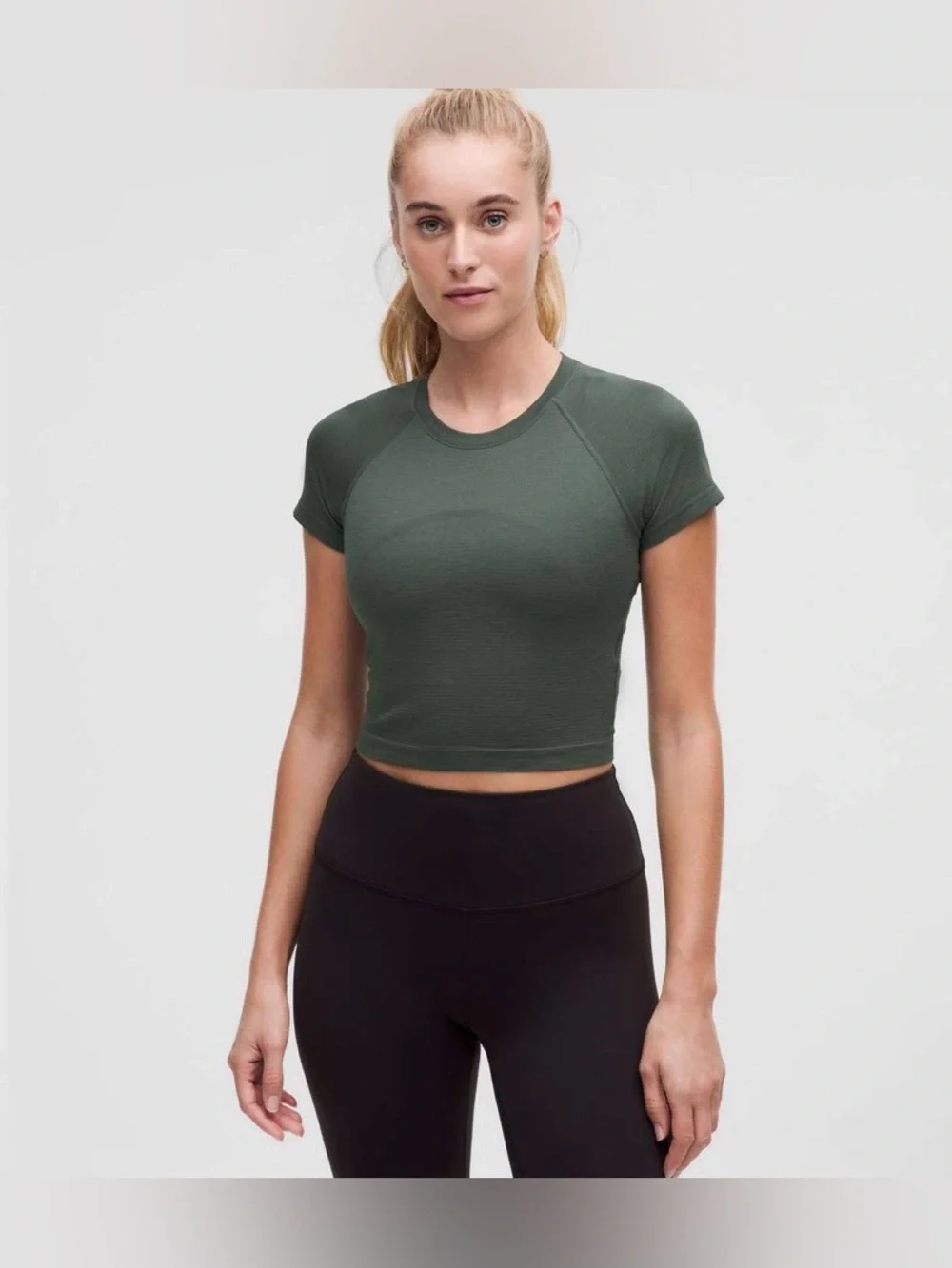 Lululemon swiftly tech cropped short- sleeve shirt 2.0 size 12 dark forest